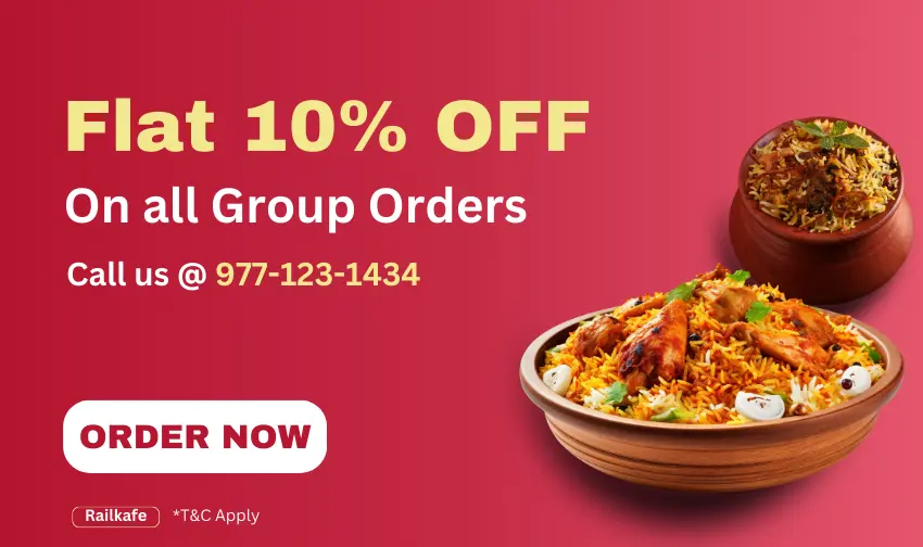 offer of 10% discount on group food order in train